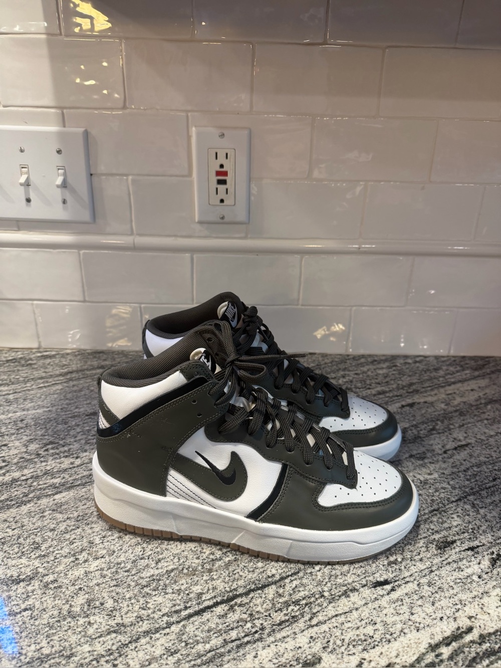 Women’s Nike Dunk High Up Summit White/Cargo Khaki-Black DH3718-103 Size 9